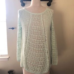 Lucky Brand Blue Long Sleeve Sheer Lace Sweater